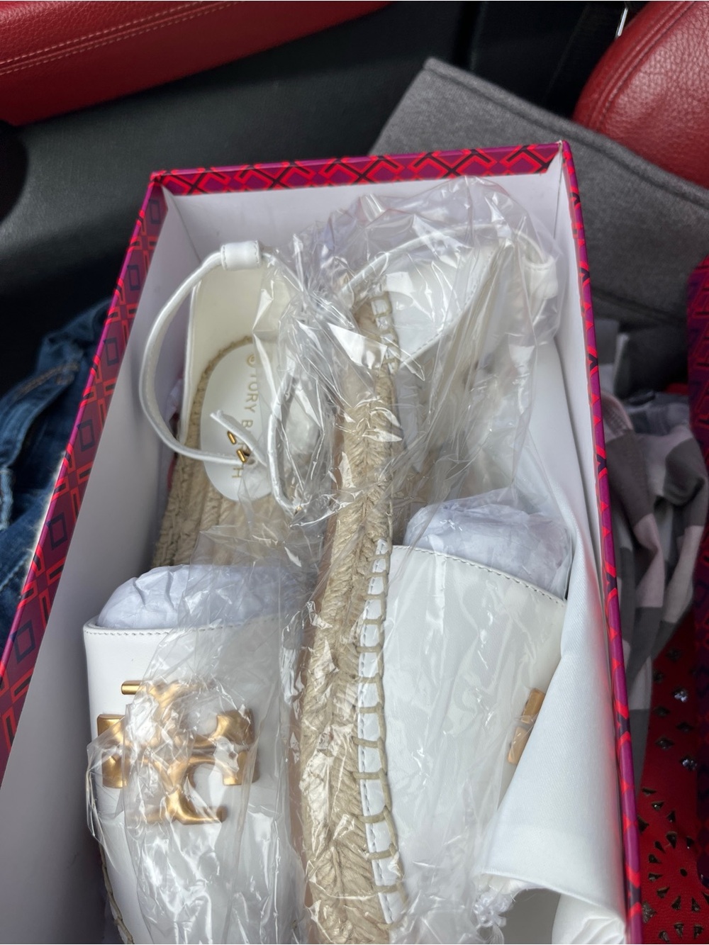 Tory Burch White Leather Espadrille Sandals with Gold Logo
